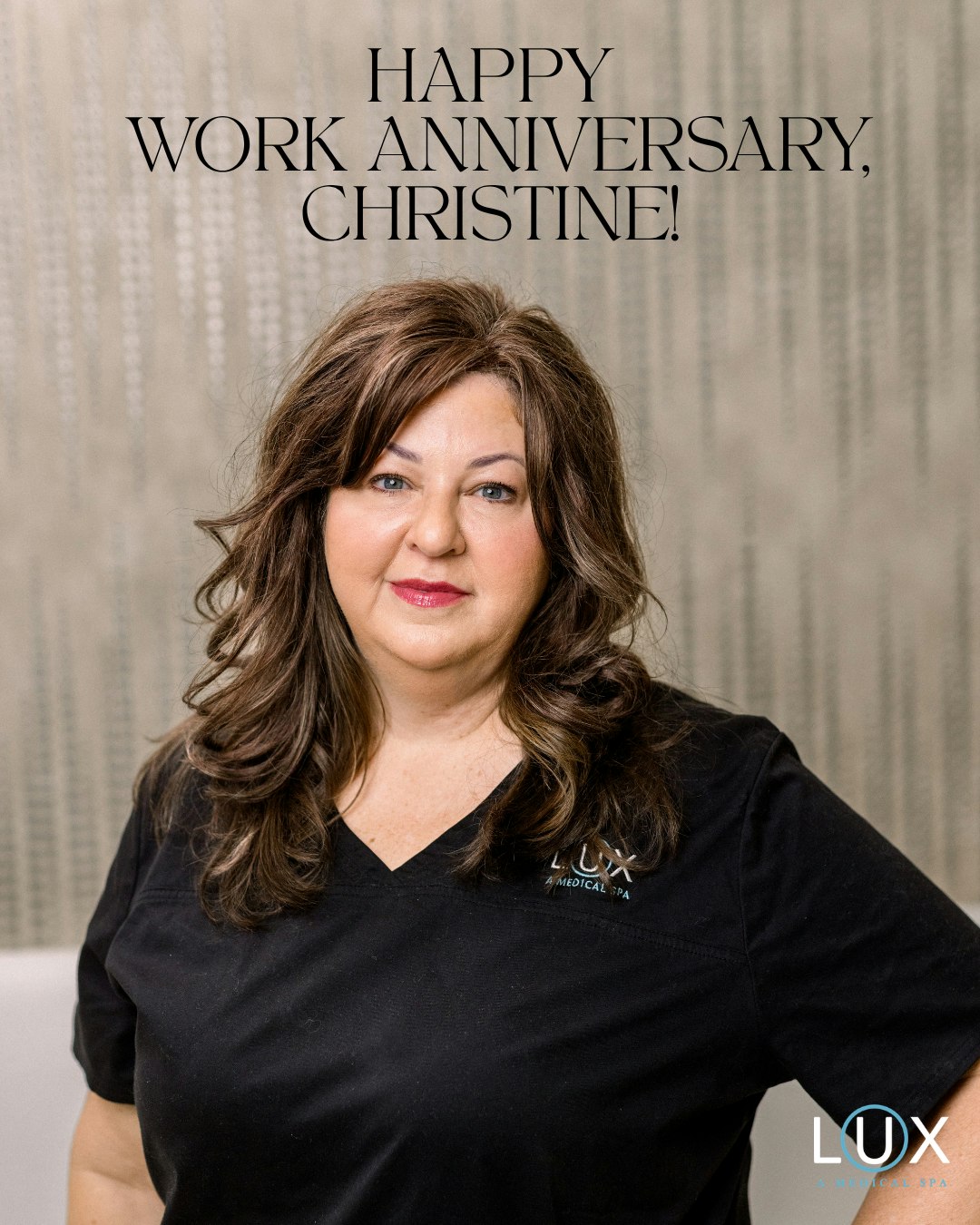 Happy Work Anniversary, @christine_luxamedicalspa (LE, CCMA)! 🤍

We’re so grateful for your dedication, positivity, and the care you bring to LUX every day. Thank you for being such an important part of our team—we’re lucky to have you! ✨