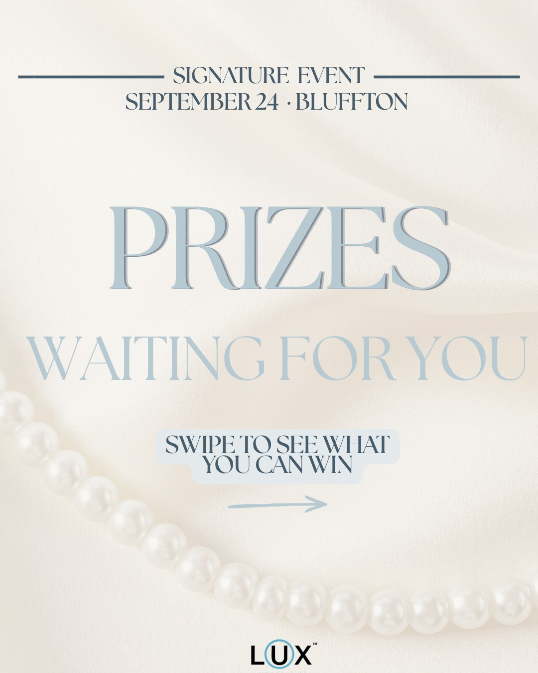 Pearls, a Hydrafacial, and a very good reason to bring your best friend.
Our Fall Signature Event is Thursday, September 24th, with three ways to win, plus event-only specials and treatment demos.
Collect a stamp in each room and turn in your full card for a chance at a beautiful pearl cuff from @smithjewelryco ✨
Carpool with a friend and you’ll be entered together to win a one-year @palmettodentalarts membership, a Burst bundle for your pearly whites.
Bring someone who’s never been to LUX, and you’ll both be entered to each win a $50 @coastalblisshhii gift card and a LUX Hydrafacial. 🛍️
RSVP at the link in our bio. The first 300 spots filled up quickly, so we’ve added 150 more. Tag the friend you’re bringing below. Tagging won’t enter you, but showing up together will.
We'll draw winners live at the event and notify them by phone. No purchase necessary. This promotion is not sponsored, endorsed, or administered by, or associated with, Instagram.
#LuxMedSpa #BlufftonSC #HiltonHeadIsland #BeaufortSC #MedSpaHiltonHead #MedicalSpaBluffton #BlufftonMedSpa