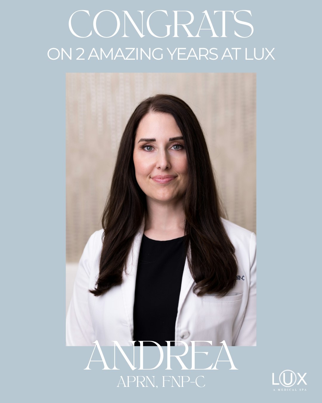 Two years of talent, dedication, and making every client feel their absolute best. 🤍
Today, we're celebrating Andrea's two-year anniversary at LUX! While we're so grateful for all she's brought to our team, we also have some bittersweet news—Andrea and her family are moving, and her last day with us will be July 23.
If you've been wanting to book with Andrea, now is the time. Her schedule is filling quickly, so don't miss your chance.
We'll miss you, Andrea, and wish you and your family all the best on this next adventure. Book through the link in bio. 🔗